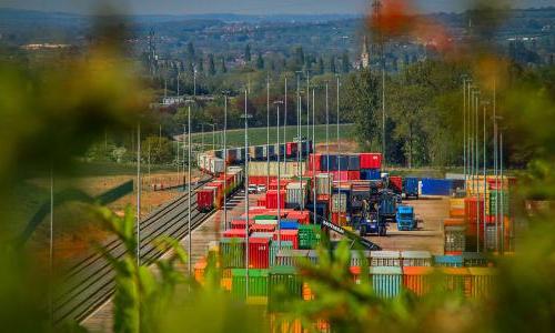 shipping containers and railway